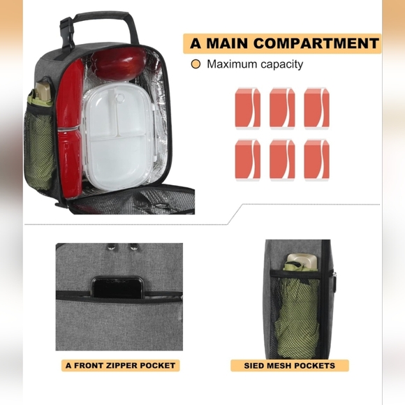 Lunch Bag Reusable Small Lunch Box for Men Insulated Portable Lunchbox NwT - Picture 5 of 7